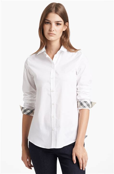 white burberry shirt women's|Burberry white button down shirt.